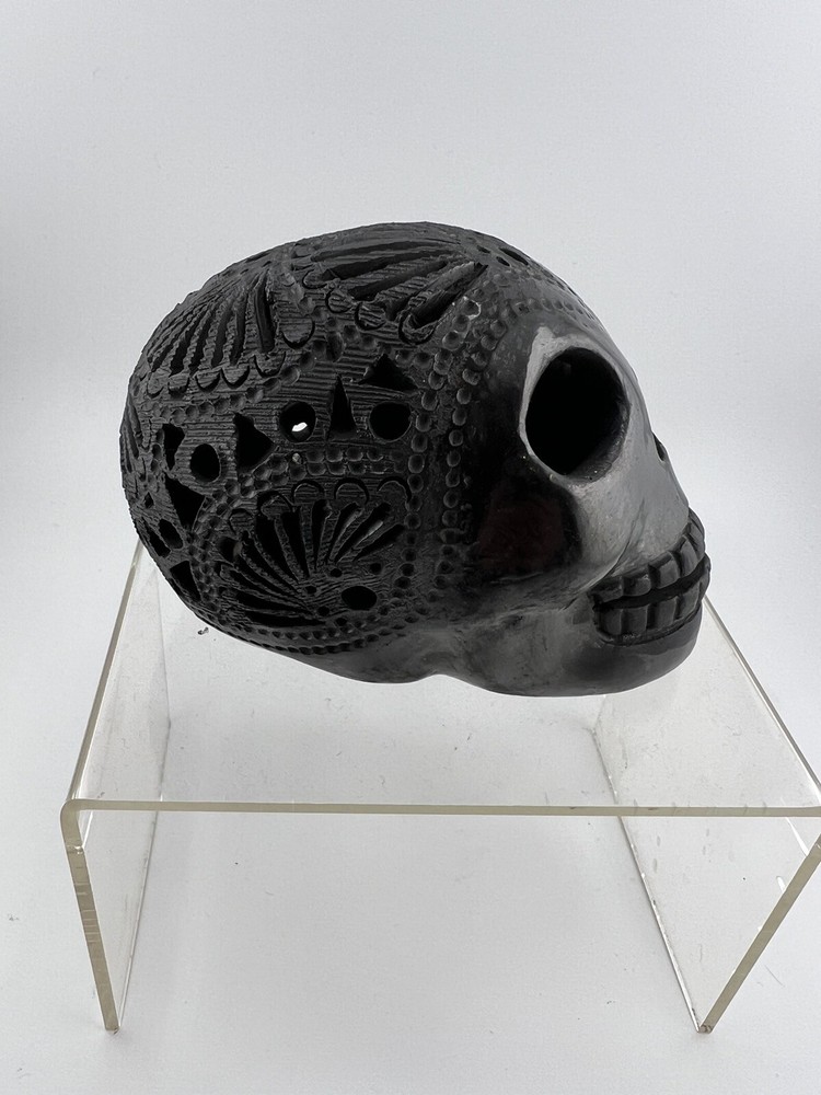 Vtg Oaxaca Black Clay Pottery Sugar Skull Mexico