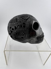 Vtg Oaxaca Black Clay Pottery Sugar Skull Mexico