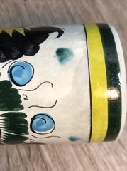 Mexico Tonala Pottery Cylinder Vase Flowers Floral Yellow Blue Green Art D8