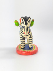 Vintage Mexican Folk Art Candle Holder Handmade Zebra Birds Clay Pottery