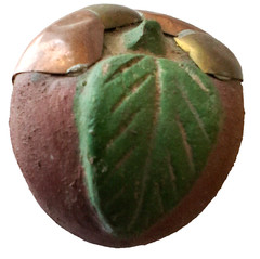 70s VTG Mexico Burnished Clay Fruit Apple Mango Banana Terracotta Brass Inlay HP