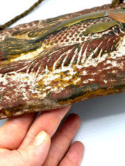 Hand Made 3D Fish Clay Plaque Wall Art Brass Copper Metal Mexico Water Hanging
