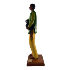 Vtg Mexican Folk Art Clay Statue Green Yellow Traditional Dress Peace Lily