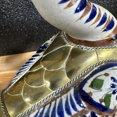 Vintage Pottery Brass Duck Sculpture Unsigned Folk Art Southwestern Homestead