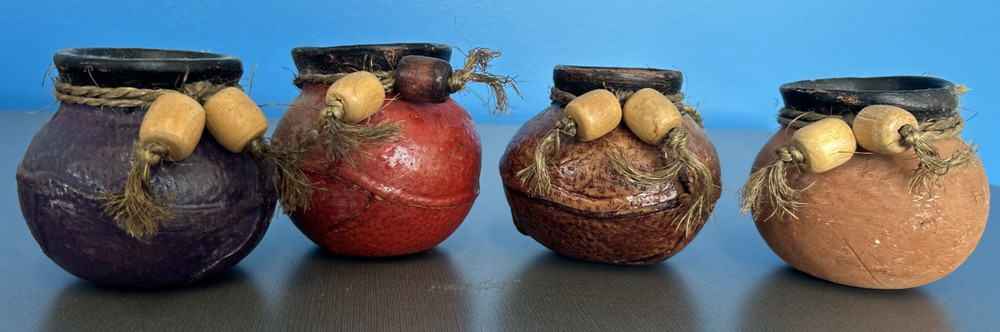 4 Multi Color Pot – Leather Covered Terracotta Mexican Pot ~JJ
