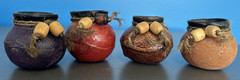 4 Multi Color Pot – Leather Covered Terracotta Mexican Pot ~JJ