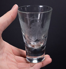 Set of 8 Mexican Coat of Arms Etched Double Sized Shot Glasses, c.2000