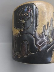 HANDCRAFTED MARA ART POTTERY MUG Southwest CACTUS MEXICO Musician Flute Music