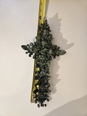 Vintage Mexican Milagros Cross Crucifix Michoacan Green Glazed Folk Art Rare 12″