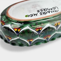Talavera Camacho Mexico Lead Free Oval Dish 7.5″ Hand Painted Green Bowl
