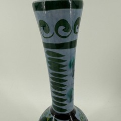 Vintage Mexican Pottery Vase Hand Painted Blue Green Floral Tall Ceramic 11.5″