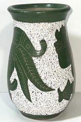 VTG Aztec Mayan Mexican Warrior Handcrafted Folk Art Pottery Clay Vase Green 7″