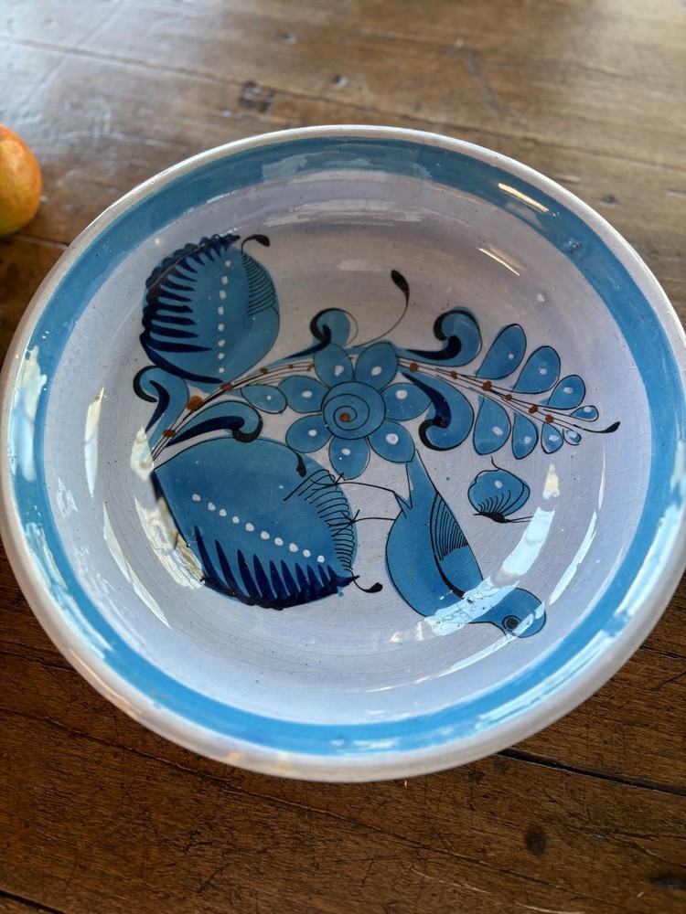Vintage Large 12.5″ Tonala Blue Bird Bowl: Ken Edwards El Palomar Pottery