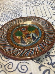 Vintage Hand-Painted Mexican Folk Art Decorative Plate Wall Hanging-Terra Cotta
