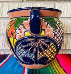 Lg MEXICAN TALAVERA Folk Art POTTERY FLOWER POT PLANTER CERAMIC #15