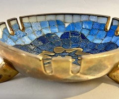 Salvador Terán Modernist Mosaic And Brass Footed Ashtray 7″ Diameter