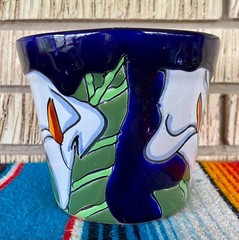 Lg Mexican Ceramic Flower Pot Planter Folk Art Pottery Handmade Talavera #7