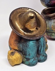 Classic Mexican Siesta Sleeping Man Figurines Folk Art Clay Planter Set Vintage