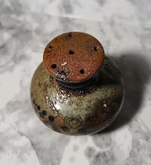 Vintage Mexican Stoneware Pottery Single Salt Shaker Primitive Glaze Handpainted