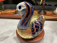 VTG Hand-Painted Tonala Mexican Pottery & Brass Duck Figurine