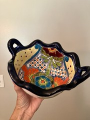 Talavera Mexico Pottery Round Scalloped Hand Painted Bowl Mexican