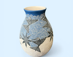 Mata Ortiz Pottery Octavio Silveria Hummingbird Floral Jar Vase Mexican Clay