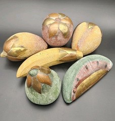 VTG 6 Piece Mexican Clay Copper & Brass Pottery Terracotta Fruit Hand Painted