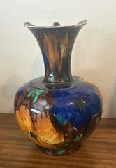 Vintage Oaxacan Mexican Drip Glazed Floral Pottery Pitcher Ewer Jug 12″