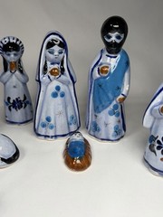Vintage Estate 14 Piece Tonala Folk Art Mexican Pottery Nativity Set