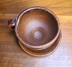 Set Of 4 Vintage Mexican Red Clay Cup and Saucer- Handcrafted Mexico