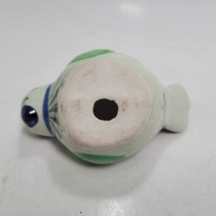 Mexican Pottery Hand Painted Small Bird Figurine Green and Blue 2″ T