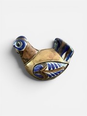 VINTAGE TONALA POTTERY MEXICO BRASS / CERAMIC Bird FIGURINE