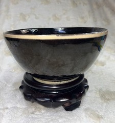 Early 1900’s Tlaquepaque Jalisco Mexico Hand Painted 8” Black Glaze Pottery Bowl