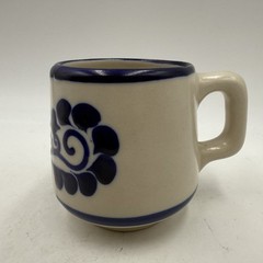 Set Of 4 Talavera Mexican Studio Folk Art Pottery Mugs Saucer Cobalt Blue Floral