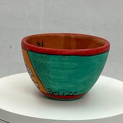 Mexican Tonala Folk Art Bowl Hand Painted Rabbit Signed Belize MAC Small 3″