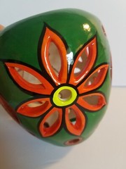 Vintage Mexican Art Pottery Candleholder Green Orange 2 Pieces Tealight Decor D