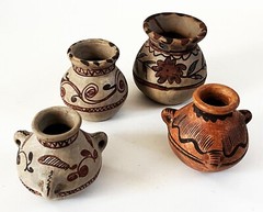 4 VTG MEXICAN FOLK ART POTTERY AMATENANGO DEL VALLE CHIAPAS CERAMIC CLAY POT JAR