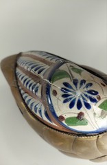 Tonola Mexican Pelican Pottery By Sergio Bustamante Ceramic With Brass Overlay