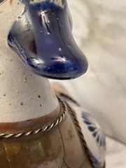 Vintage hand painted Mexican folk art tonala Copper & brass duck figure