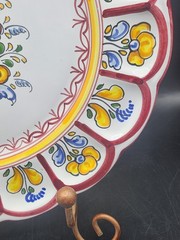 Vintage Set Of 2 Talavera Art Pottery Hand Painted Floral Wall Hanging Plates