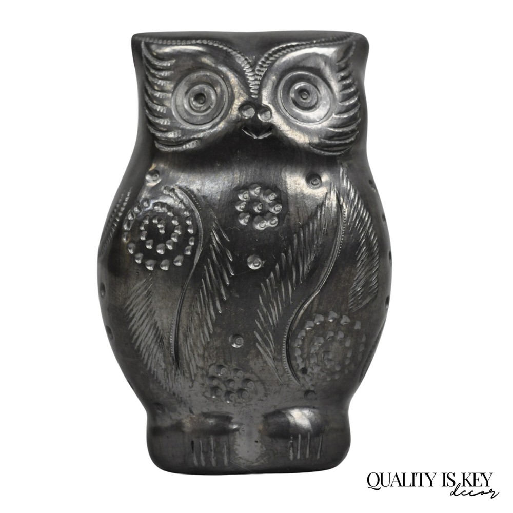 Dona Rosa Barro Negro Black Pottery 4″ Carved Owl Figurine Mid Century Modern