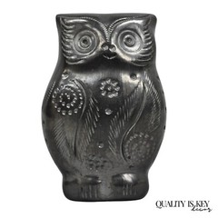 Dona Rosa Barro Negro Black Pottery 4″ Carved Owl Figurine Mid Century Modern