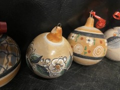 5 Mexico Tonala Pottery Christmas Ornament Signed Jimon Floral Design 3.75″