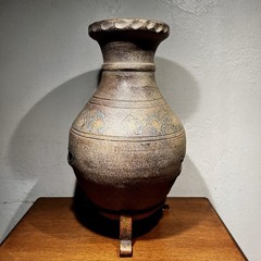 Rustic Clay Pottery Table Top Chiminea With Metal Stand