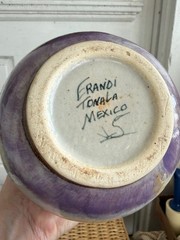 Vintage MCM Erandi Tonala Art Pottery Fat Bottom Vase Hand Painted