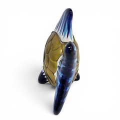 Vintage Tonala Ceramic Mexican Pottery Brass Fish Sculpture Folk Art 4.5HX5.5L