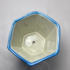 Mexican Folk Art Pottery Octagon Planter 3.75″ Ocean Fish Pattern Plant Pot