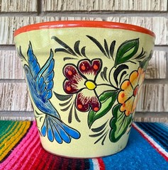 Lg Mexican Ceramic Flower Pot Planter Folk Art Pottery Handmade Talavera L#15