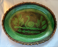 Patamban Mexican Platter VINTAGE Handpainted green c1970 fabuloso!!! 10″