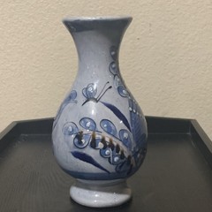 Tonala Handmade Mexican Pottery Vase Blue Bird Design Artisan Hand-Painted